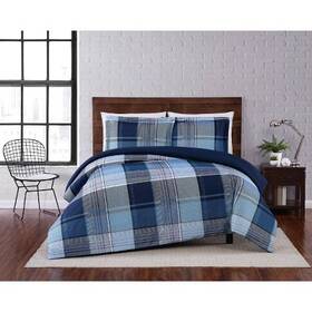 78632199 Truly Soft Twin Xl 2pc Trey Plaid Duvet Cover Set Navy -