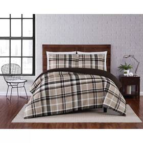78632237 Truly Soft Full/queen 3pc Paulette Plaid Duvet Cover Set Taupe -