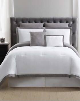 Cs2182wgkc7-00 Truly Soft Everyday Hotel Border 7pc Comforter Set King White And Grey Nwt