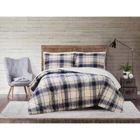 Cs3142gbfq-1500 Truly Soft Cuddle Warmth Printed Plaid Blue And Grey Full/queen Comforter Set