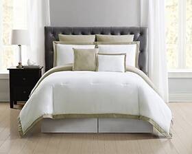 Truly Soft Everyday 783048037268 Hotel Border Comforter Sets 7 Piece King White/khaki