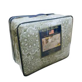 Almd-05-q U.s. Polo Assn. Queen 6 Pc Comforter Set Alyssa Silver/white With 2 Throw Pillows
