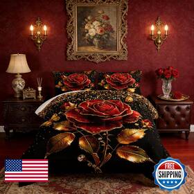 B0dd6wtjq7 Uevbf Gold Red Rose Comforter Set King Sizegolden Glitter Butterfly Pattern