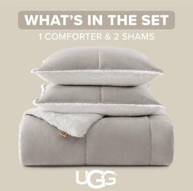 32546 Ugg Blissful Queen Comforter Set With 2 Pillow Shams Reversible Quilted Seal Gray