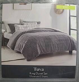 Ugg Australia 008889023219 Koolaburra By Tuva King 3- Piece Duvet Set - Short Faux Fur On Velvet / Gray