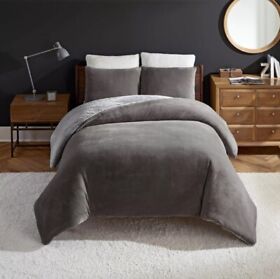 Ugg Coco Dawson Ultra Thick And Plush Faux Fur Full Queen Comforter Set Charcoal