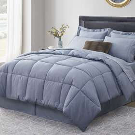 Umchord 795797953034 Queen Comforter Set Blue 8 Pieces Bed In A Bag Cationic Dyeing Bedd