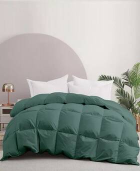 Unikome 810127341388 All Seasons Green Goose Feather And Down King Comforter Cotton