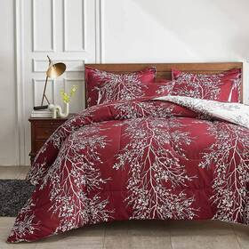 Uozzi Bedding 445029474433 Christmas Bed In A Bag Burgundy Red Comforter Sheet Set 7 Pieces Queen Size All
