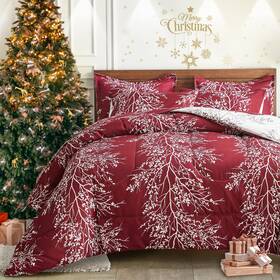 Uzbig01-qn Uozzi Bedding Christmas Bed In A Bag Burgundy Red Comforter Sheet Set 7 Pieces Queen Size