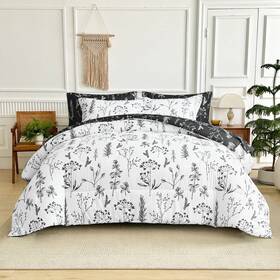 Uzbig198-q Uozzi Bedding White Black Comforter Sheet Set Floral Bed In A Bag 7 Pieces Queen Size Leave