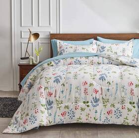 Uzbig60-k Uozzi Bedding White Floral Comforter Sheet Set 7 Pieces Bed In A Bag King Size Green Blue Leav