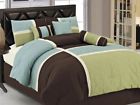Upland Chezmoi Collection Comforter Set 7 Piece Coffee Quilted Patchwork King Aqua Blue Sage Green 729440345044