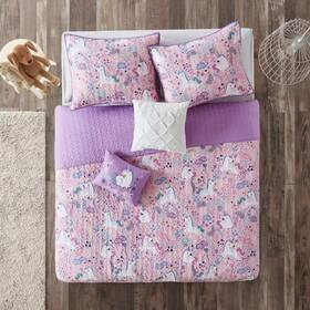 76542526 Urban Habitat Full/queen Laila Cotton Reversible Unicorn Print Kidsft Quilt Set Pink -