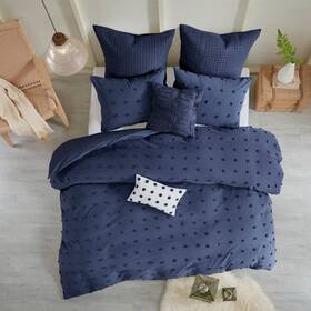 76628204 Urban Habitat 7pc Full/queen Kay Cotton Jacquard Duvet Cover Set Indigo Blue
