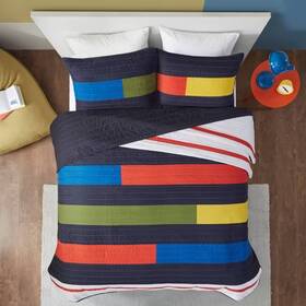 89279016 Urban Habitat Twin Cotton Noah Striped Printed Teen Quilt Set