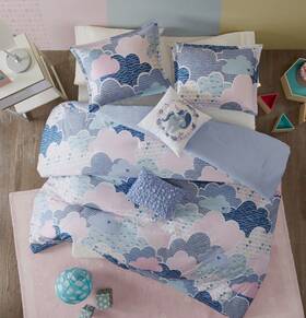 Urban Habitat Kids 675716905293 Cloud Cotton Printed Comforter Set Blue Full / Queen