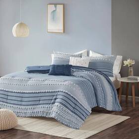 Uh10-2346 Urban Habitat Comforter Set 92 Inch X 68 Twin/twin Xl Cotton Striped Navy 4-piece