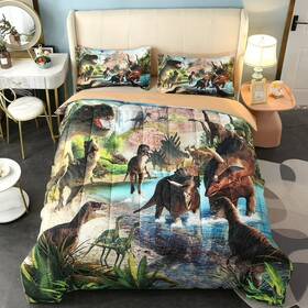 Urbonur 046432370892 Dinosaur Boys Bedding Set With Pillowcases 3 Pcs Twin Distressed Pkg