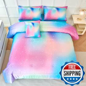 B0d1bbm7bx Urbonur Full Size Comforter Sets For Girls 6 Pieces Colorful Tie Dye Rainbow