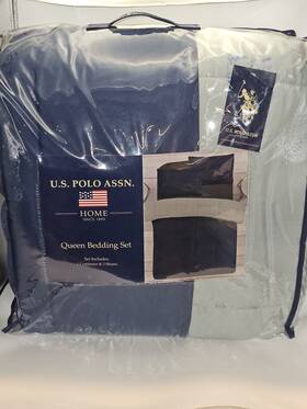 Us Polo Assn 885627032180 Assn. Bedding 3pc Quenn Comforter Set-reversible Navy/grey
