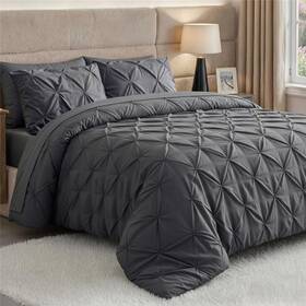 Utopia Bedding 197703222027 Queen Comforter Set Pintuck 7 Piece Grey Bed In A Bag 2 Pillow Shams Flat And F