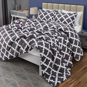Utopia Bedding 840143565666 Queen Comforter Set Grey Printed Comforters Size 3 Piece Lightweight All