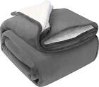 480gsm Utopia Bedding Sherpa Bed Blanket Queen Size Grey Plush