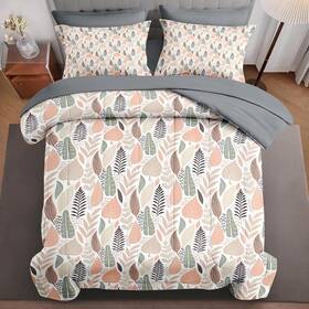 Vakadaka 744759869258 7pcs Queen Size Comforter Set Tropical Boho Herb Botanical Leaves Bedding Deco