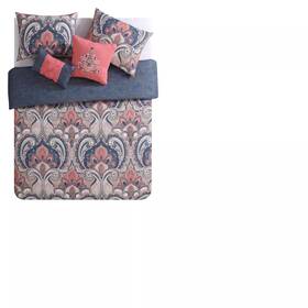 52819962 Vcny King Casa Real Reversible Comforter Set Coral/gray - Hypoallergenic