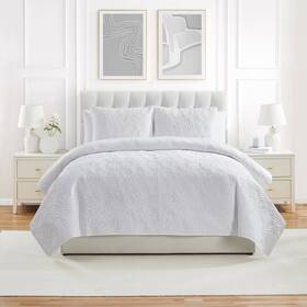 91844740 Vcny 3pc King Ocean Pinsonic Quilt Set White Hypoallergenic Microfiber