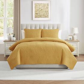 91844741 Vcny 3pc King Sands Pinsonic Quilt Set Gold Hypoallergenic Microfiber