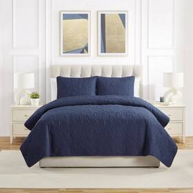 91844759 Vcny 3pc King Sea Shells Pinsonic Quilt Set Navy Hypoallergenic