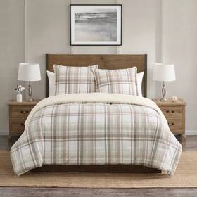 92594028 Vcny 3pc Full/queen Plaid Cotton Reverse To Comforter Set Taupe 92594028 Vcny 3pc Full/queen Plaid Cotton Reverse To Comforter Set Taupe