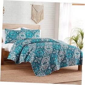 Vcny Home 735732114519 Blue Quilt For Queen Bed 3-piece Bedspread Coverlet Full/queen White Denim