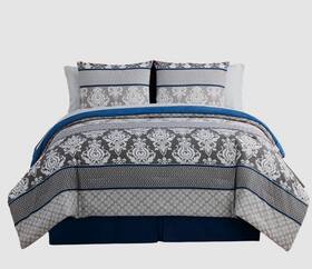 Vcny Home 735732261480 Blue Beckham 8-piece Damask Geometric Bed Comforter Set - Queen