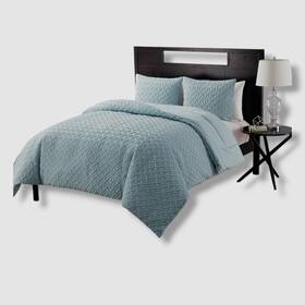 Vcny Home 735732310256 Blue 3-piece Geometric Comforter Set Full/queen