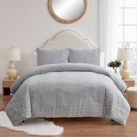 Caf-3cs-fuqu-wd-grey Vcny Home Queen Comforter Set Soft Faux Rabbit Fur Bedding With Matchin Shams Cozy