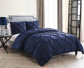 Cmn-4cs-quen-ov-navy Vcny Home Comforter Set Soft Bedding With Matching Shams And Decorative Pillow Geometr