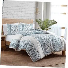 Dnm-3cs-fuqu-az-whtnv Vcny Home Comforter Set Soft Bedding With Matching Shams Fade Full/queen White Denim