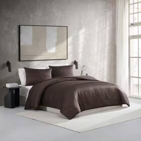 Vera Wang 445023388392 Illusion Lines 3-piece Brown Jacquard Polyester Queen Comforter Set