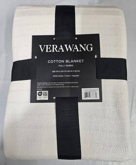 Vera Wang 883893838734 All Over Rib White Cotton Blanket Full/queen
