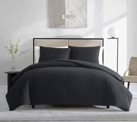 Ushsa51262130 Vera Wang Comforter-sham Set 110 Inch X 96 Waffle Pique 3-piece King Black Cotton