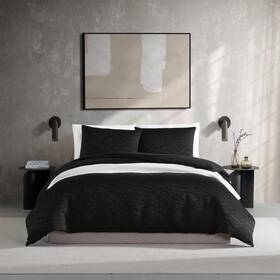 Ushsa51281354 Vera Wang Illusion Black 3-piece Plain Weave Polyester Queen Reversible Comforter Sham Set