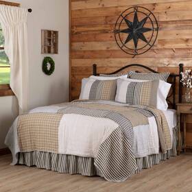 Vhc Brands 840233950402 Farmhouse Queen Quilt Set Grey Reverse Seams Ashmont Seersucker