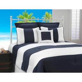 Victor Mill 488800010849 Cabana Stripe Navy And White Nautical 4-piece Comforter Set Navy/white Twin