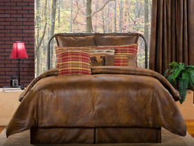 Gatl-206s Victor Mill Gatlinburg King Comforter Set 4pc In Faux Leather Brown
