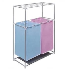 Vidaxl 718475938170 2-section Laundry Sorter Hamper With A Top Shelf For Drying
