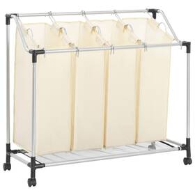 Vidaxl 719883564722 Laundry Sorter With 4 Bags Cream Steel