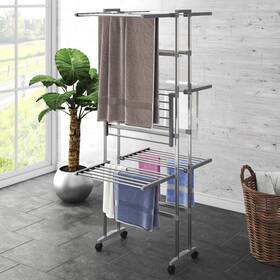 X50.8 Vidaxl 720287018520 3-tier Laundry Drying Rack With Wheels Silver 23.6 Inch X27.6